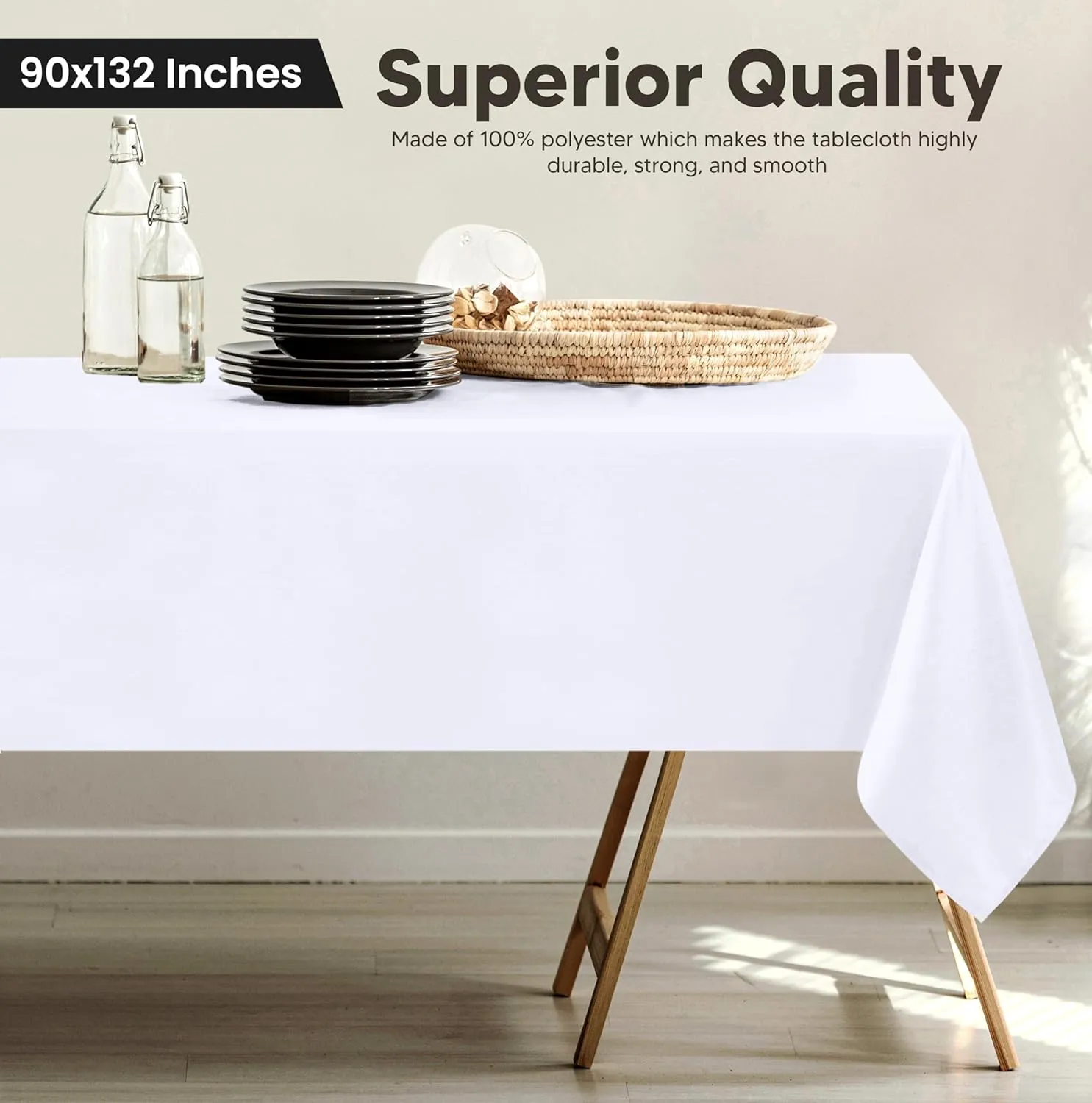 Utopia Kitchen 2 Pack 6 Foot Rectangle Table Cloth [90x132 Inches, White] Stain and Wrinkle Resistant Tablecloth Washable Polyester Cover for Dining, Buffet Parties, Picnic and Weddings