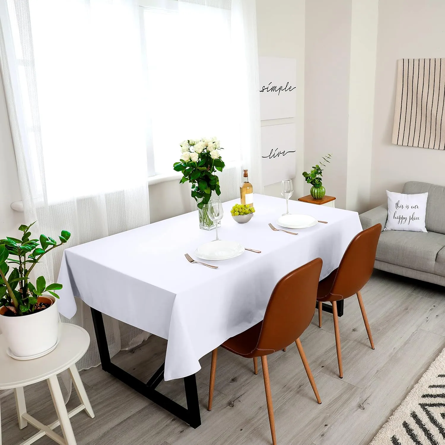 Utopia Kitchen 2 Pack 6 Foot Rectangle Table Cloth [90x132 Inches, White] Stain and Wrinkle Resistant Tablecloth Washable Polyester Cover for Dining, Buffet Parties, Picnic and Weddings