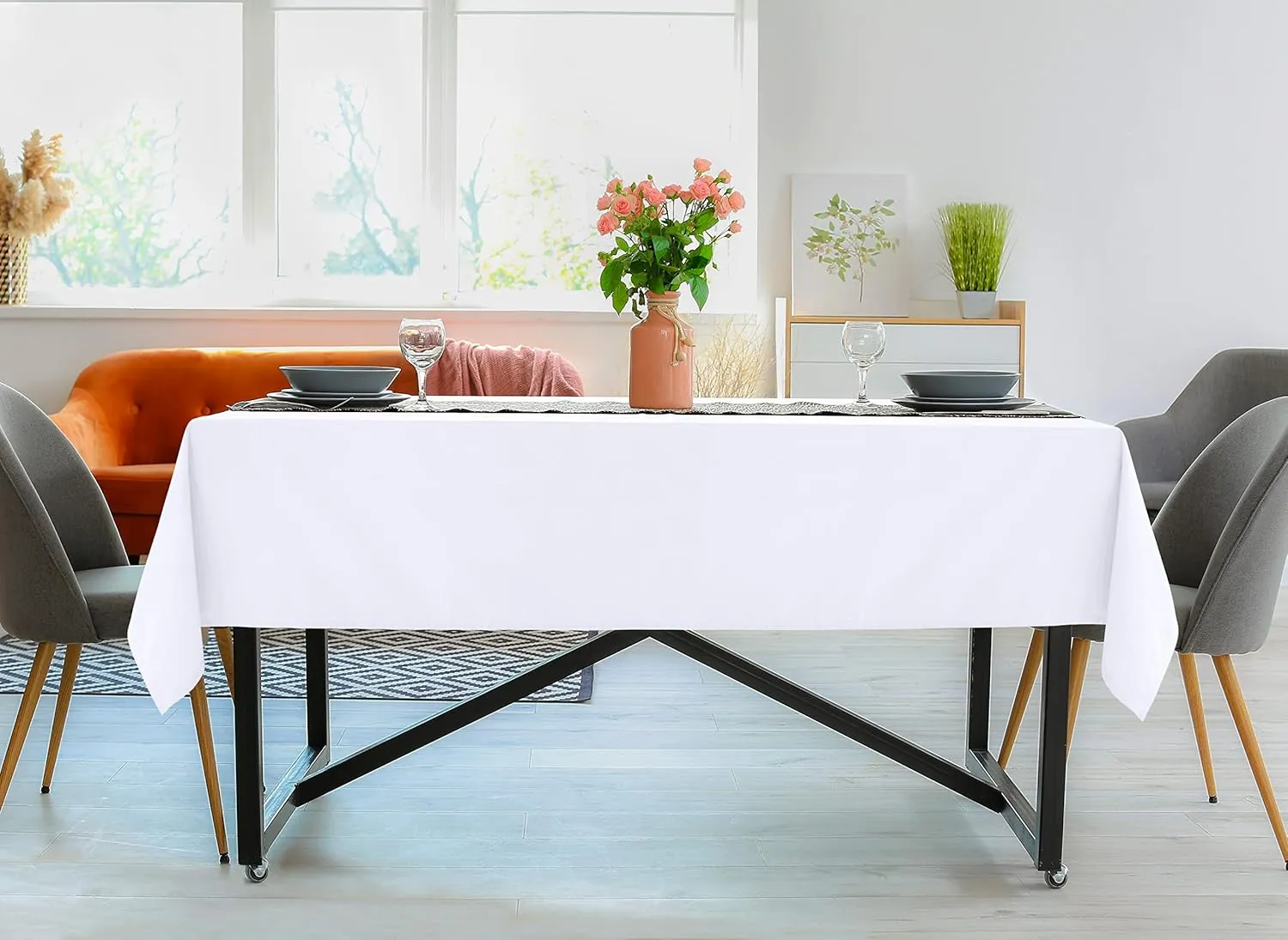 Utopia Kitchen 2 Pack 6 Foot Rectangle Table Cloth [90x132 Inches, White] Stain and Wrinkle Resistant Tablecloth Washable Polyester Cover for Dining, Buffet Parties, Picnic and Weddings