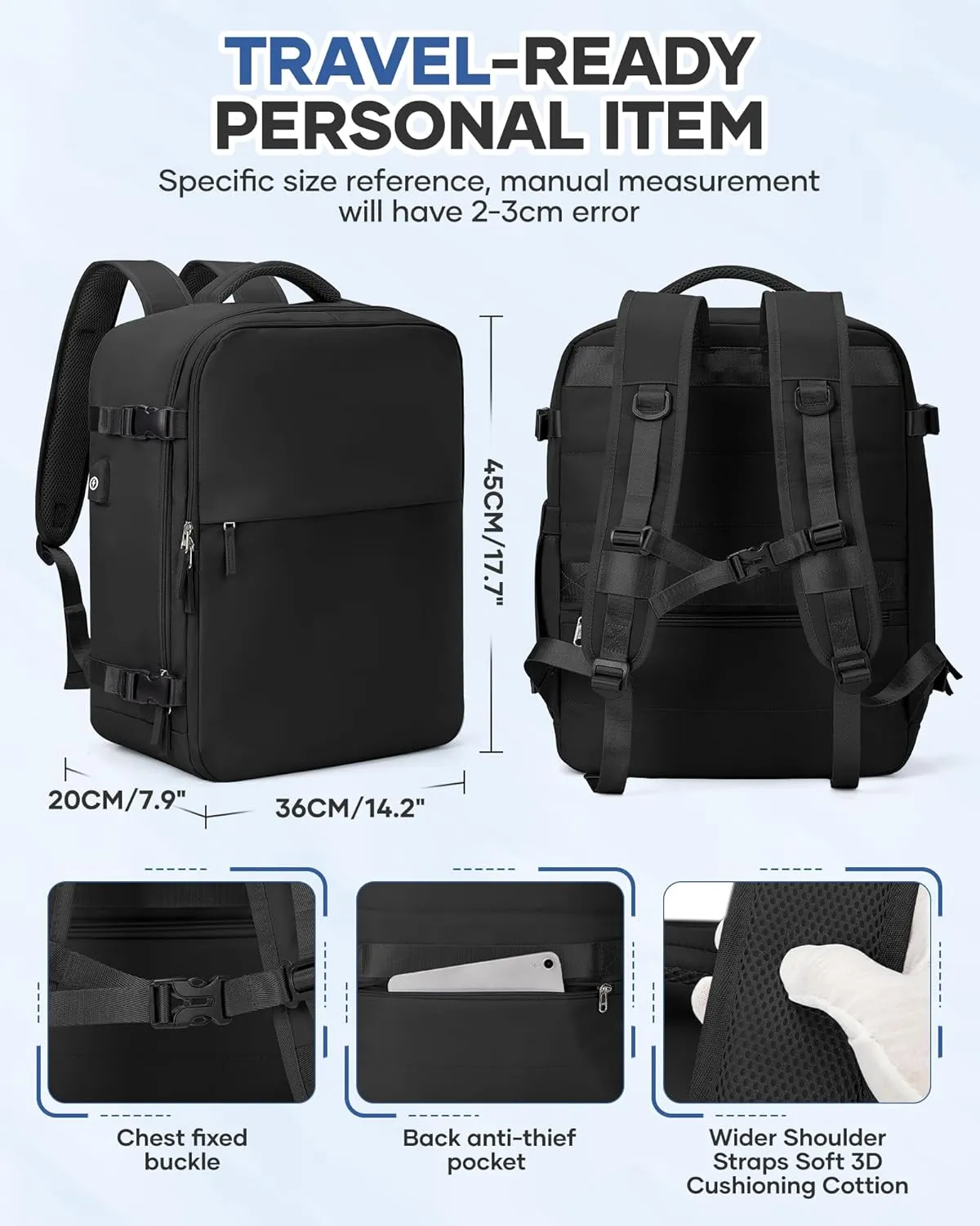 Vacuum Backpack Travel Airback Vacpack Backpack Seal Backpacks Traveling Backpacks Vacuum Compression Air Travel Bag, Large 18×14×8IN Personal Item Bag Carry on Luggage,Black