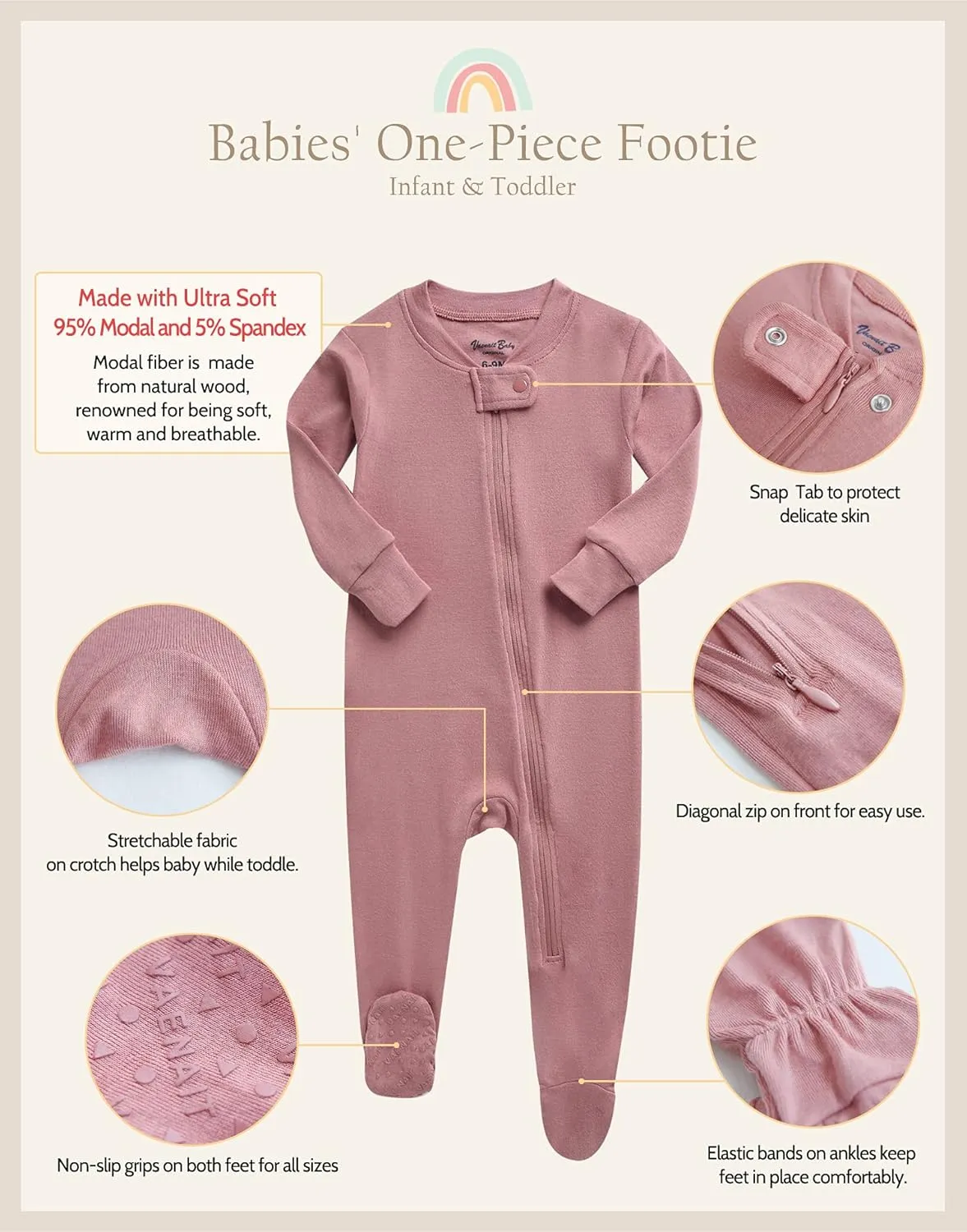 VAENAIT BABY Preemie Infant Boys Girls Footie Pajama Footed Sleep and Play Premium Modal Pajamas Available newborn-2T