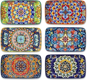 vancasso Simi 6-Piece Ceramic Salad Plates Set - 8.5 Inch, Rectangular Dessert Plates for Sushi, Appetizer, Cake - Microwave & Oven Safe, Porcelain Plates for Kitchen Decor