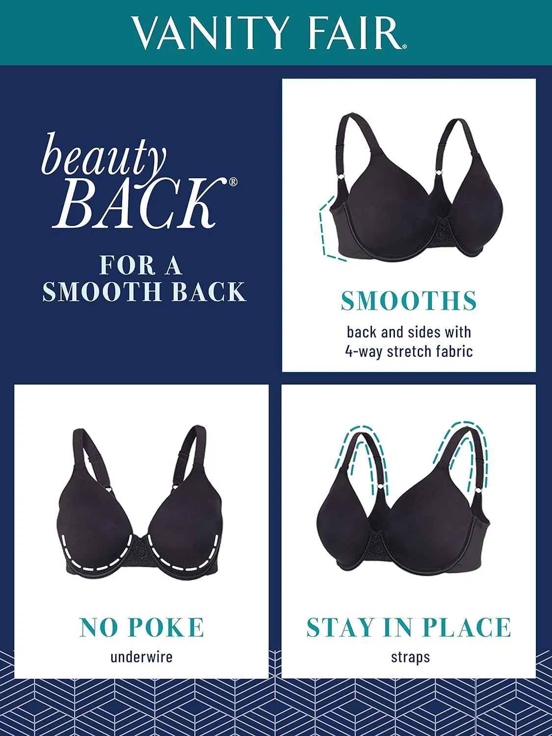 Vanity Fair Women's Beauty Back Full Figure Underwire Smoothing Bra with Lace