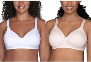 Vanity Fair Women's Beauty Back Full Figure Wirefree Bra (71380-Fashion Colors), 2 Pack-White/Quartz, 38D