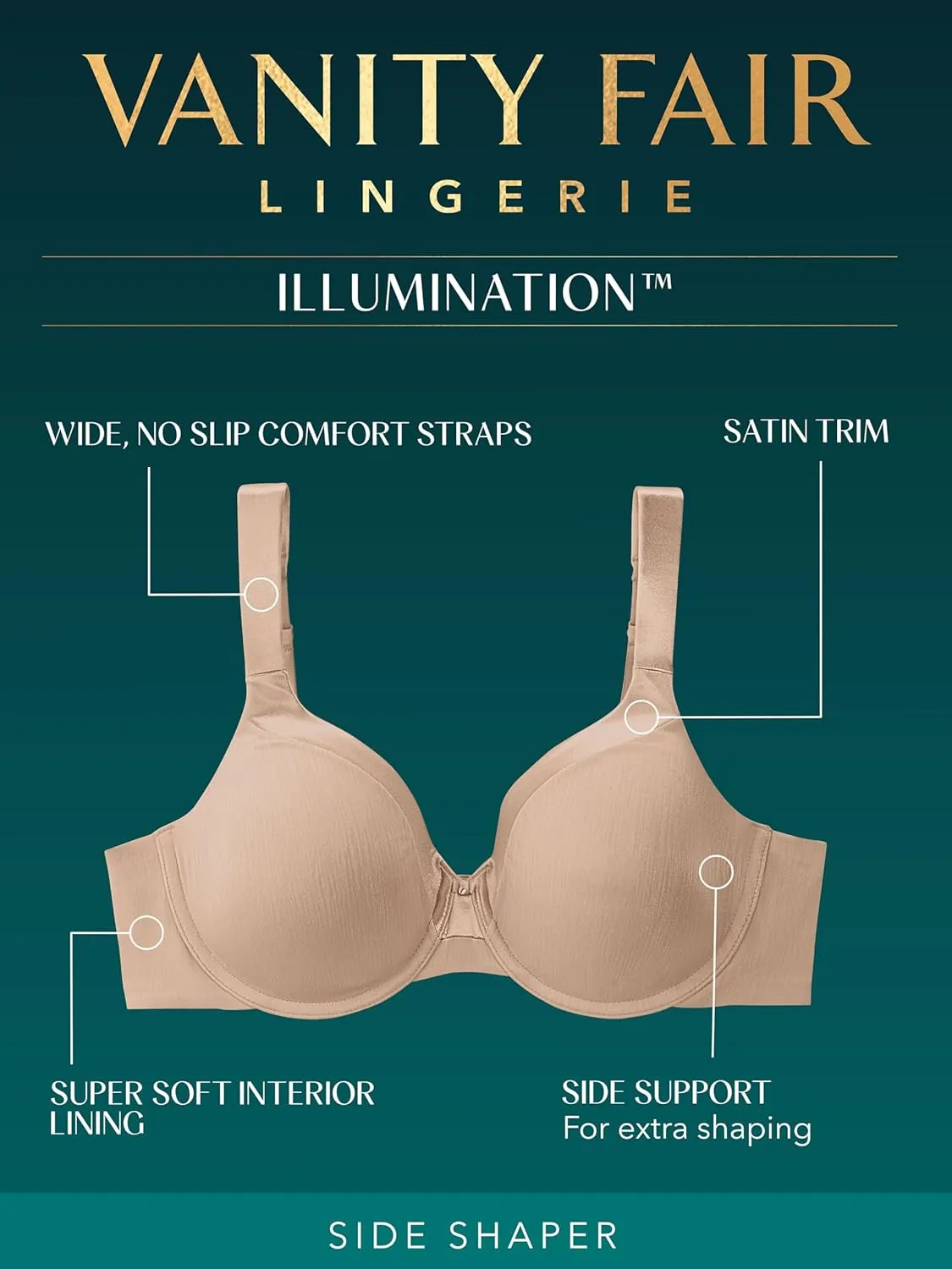 Vanity Fair Women's Illumination Full Figure Zoned-in Support Bra, Lightly Lined Cups Up to DD