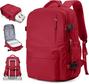 VECAVE Carry On Backpack for Women, Airline Approved Large Travel Backpack Flight Approved, Waterproof 17 Inch Laptop Backpack Business Work Backpacks Bag Men Mochila De Viaje Red.