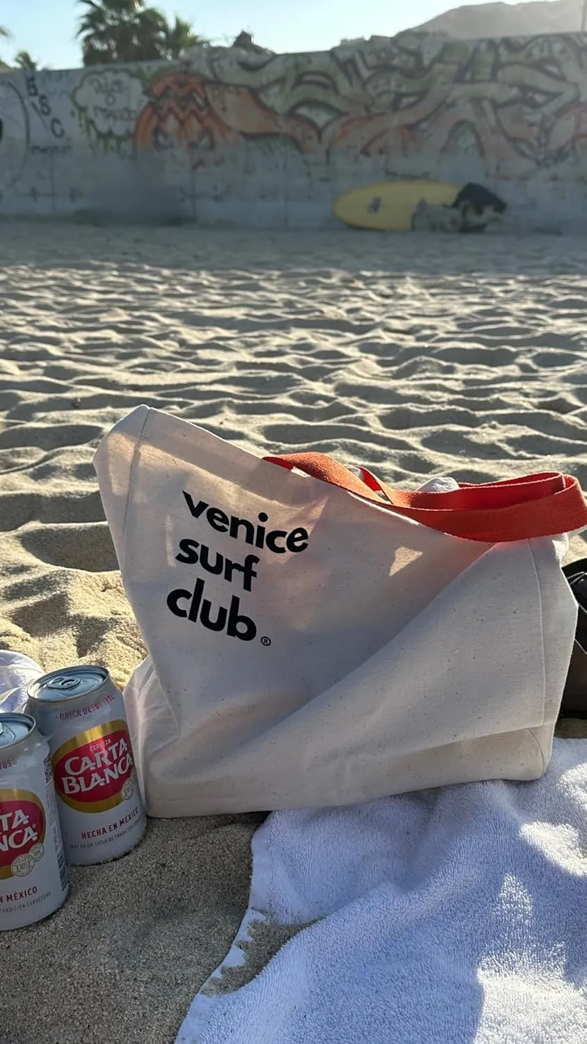 Venice Surf Club 100% Cotton Canvas Large Reusable Heavy Duty Printed Multi Purpose Beach Bag