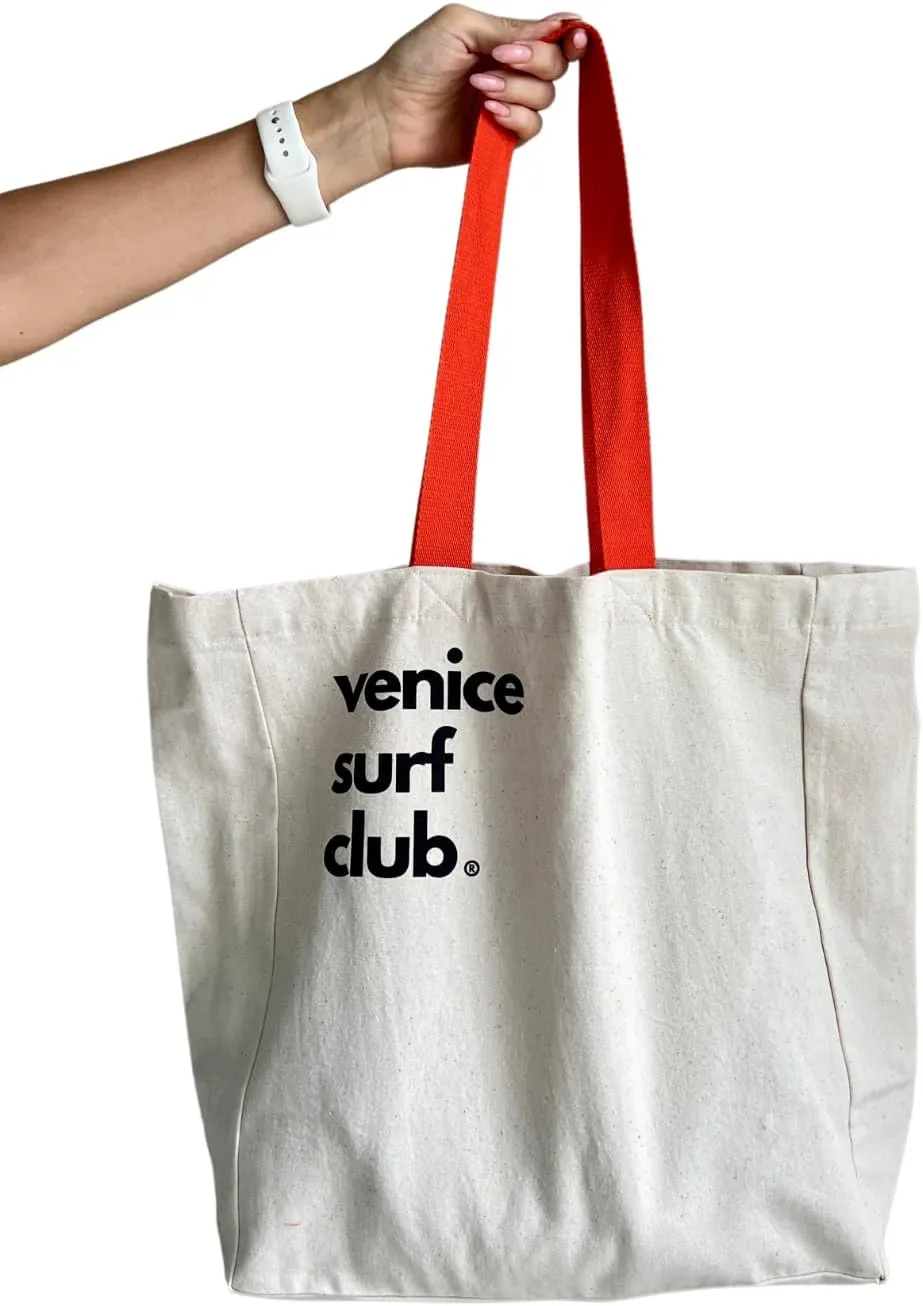Venice Surf Club 100% Cotton Canvas Large Reusable Heavy Duty Printed Multi Purpose Beach Bag