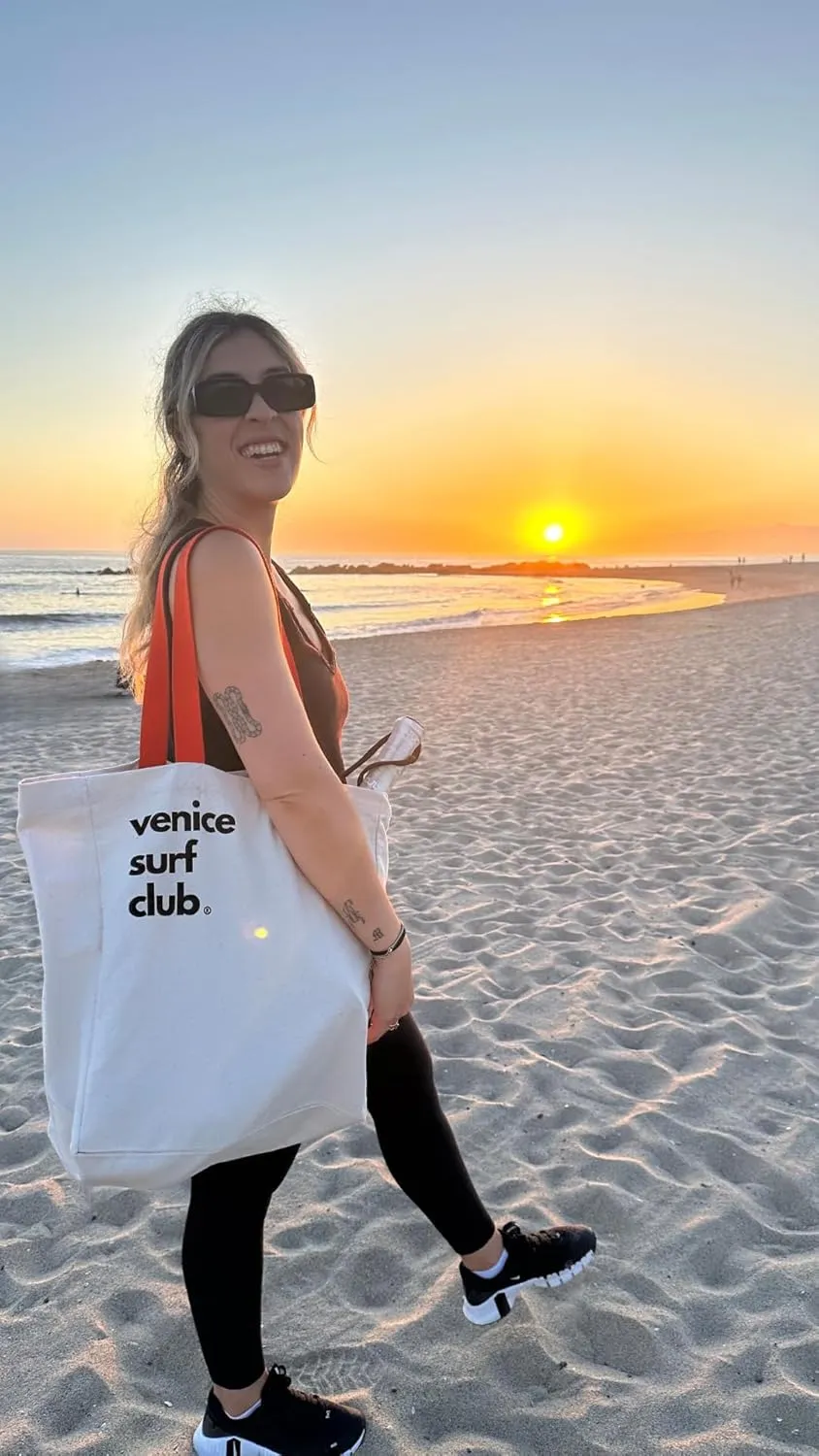 Venice Surf Club 100% Cotton Canvas Large Reusable Heavy Duty Printed Multi Purpose Beach Bag