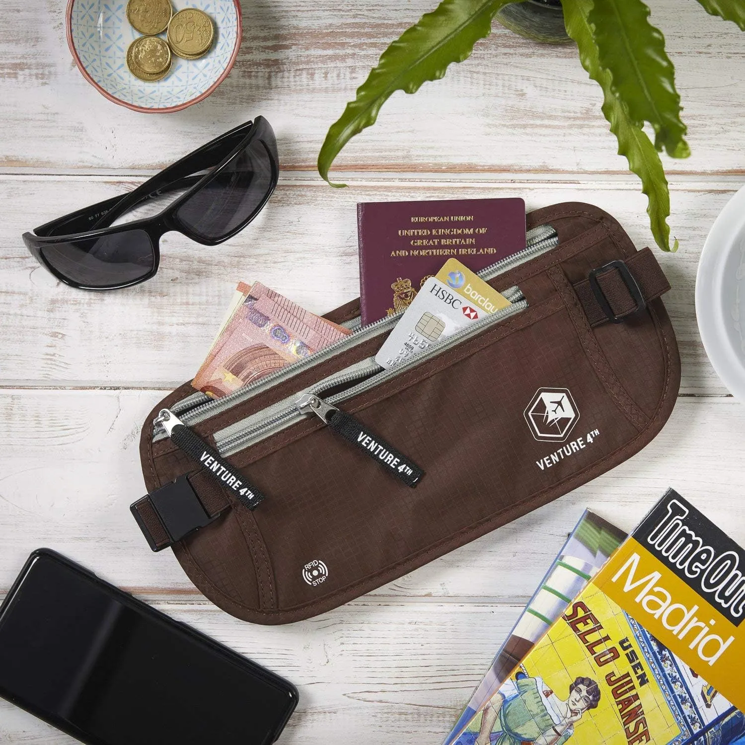 VENTURE 4TH RFID Blocker Money Belt for Men and Women (Brown)
