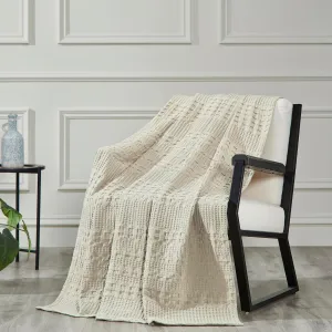 VHC Brands 100% Cotton Waffle Weave Natural Throw 50x60, Decorative Cotton Throw Blanket, Boho Farmhouse Bedroom, Living Room Decor for Bed, Couch, or Sofa