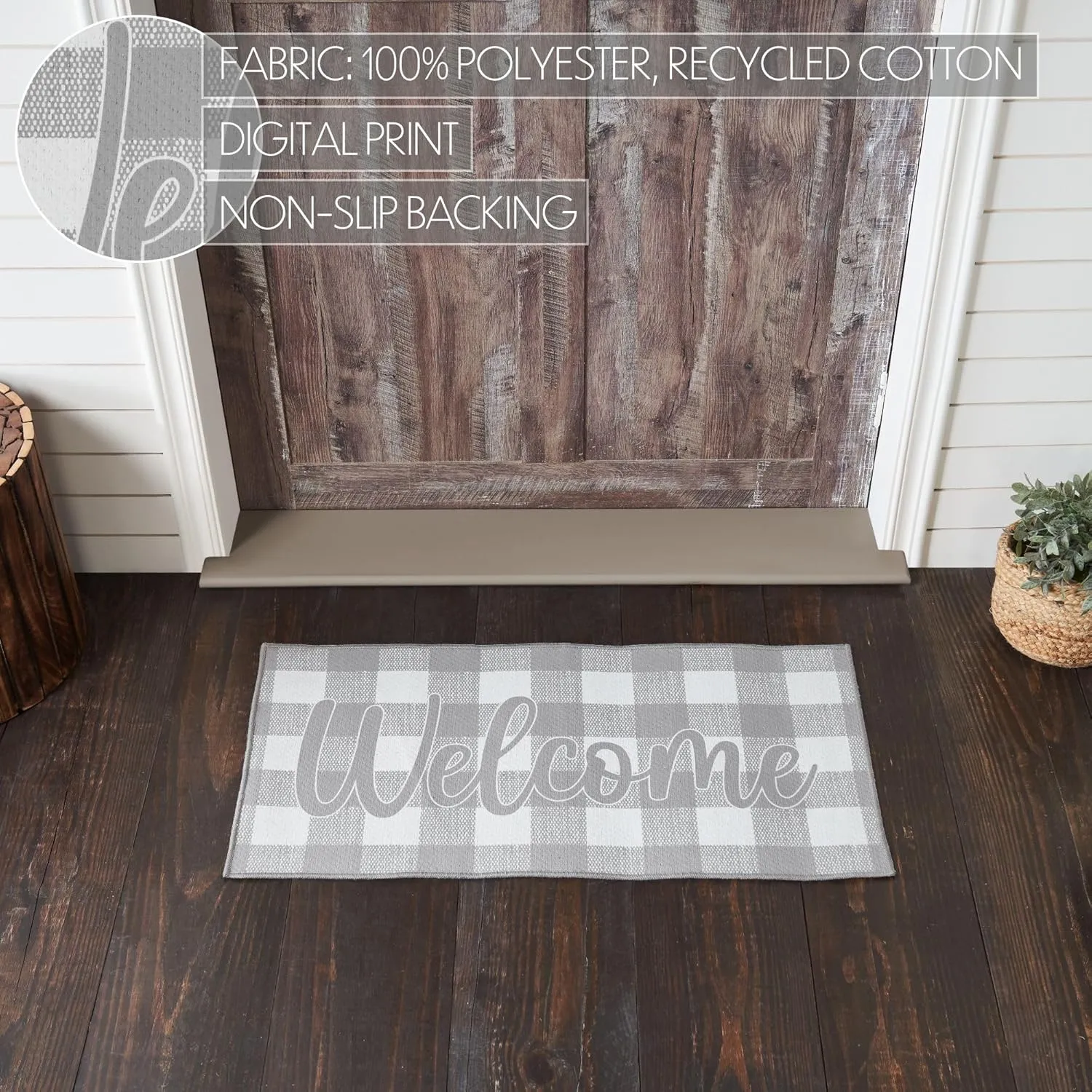 VHC Brands Annie Buffalo Check Grey Welcome Indoor Rug Rect 17x36, Polyester Area Rug, Accent Rug, Floor Decor, Annie Buffalo Check Collection, Rectangle 17x36, Ash Grey