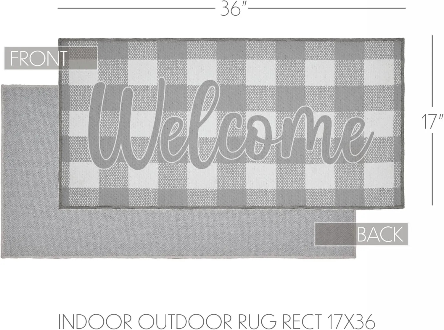 VHC Brands Annie Buffalo Check Grey Welcome Indoor Rug Rect 17x36, Polyester Area Rug, Accent Rug, Floor Decor, Annie Buffalo Check Collection, Rectangle 17x36, Ash Grey