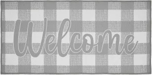 VHC Brands Annie Buffalo Check Grey Welcome Indoor Rug Rect 17x36, Polyester Area Rug, Accent Rug, Floor Decor, Annie Buffalo Check Collection, Rectangle 17x36, Ash Grey