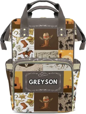 Vintage Cowboy Western Life Personalized Large Capacity Diaper Bags,Custom Name Backpack Casual Daypack Bag Nappy Bag Gifts