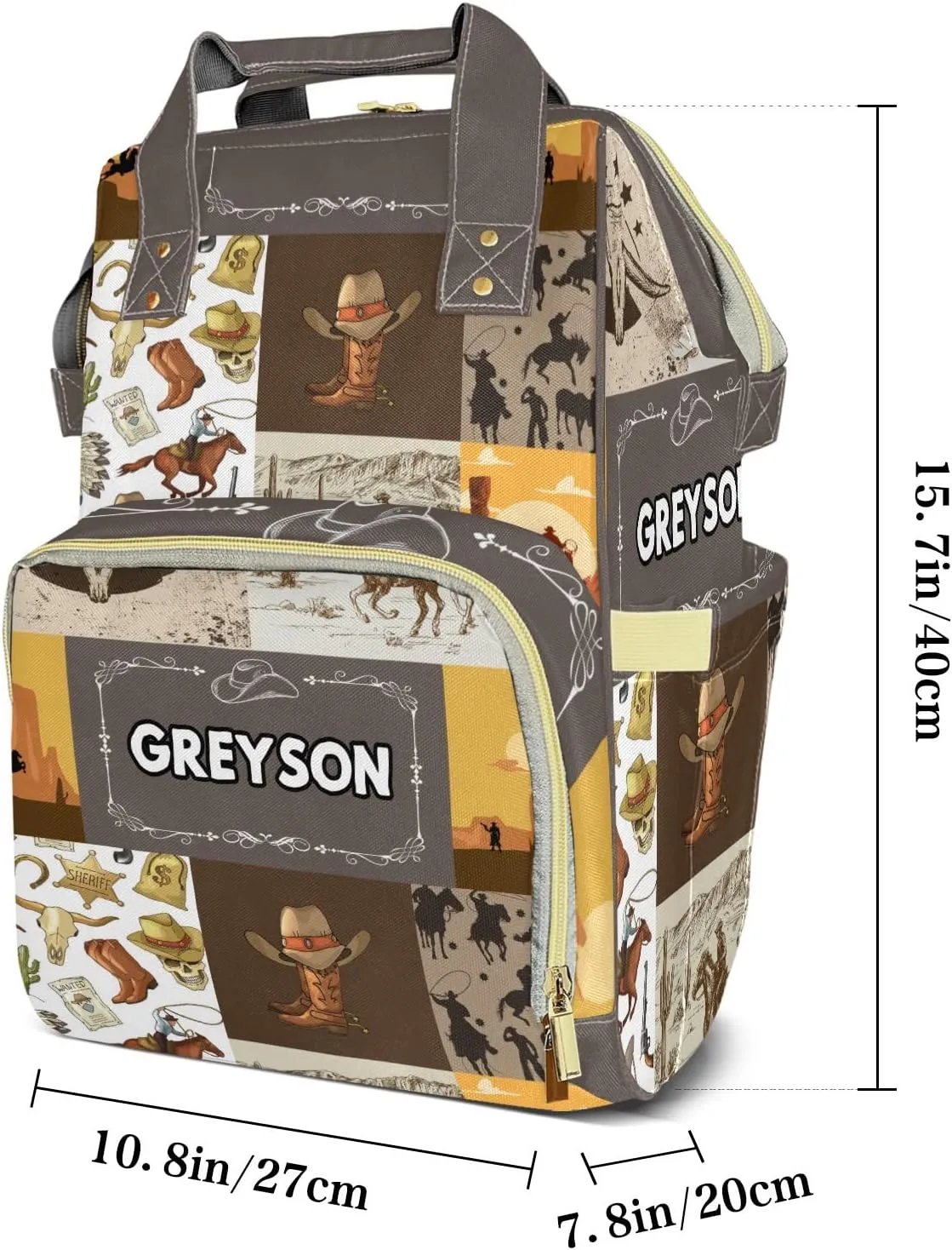 Vintage Cowboy Western Life Personalized Large Capacity Diaper Bags,Custom Name Backpack Casual Daypack Bag Nappy Bag Gifts