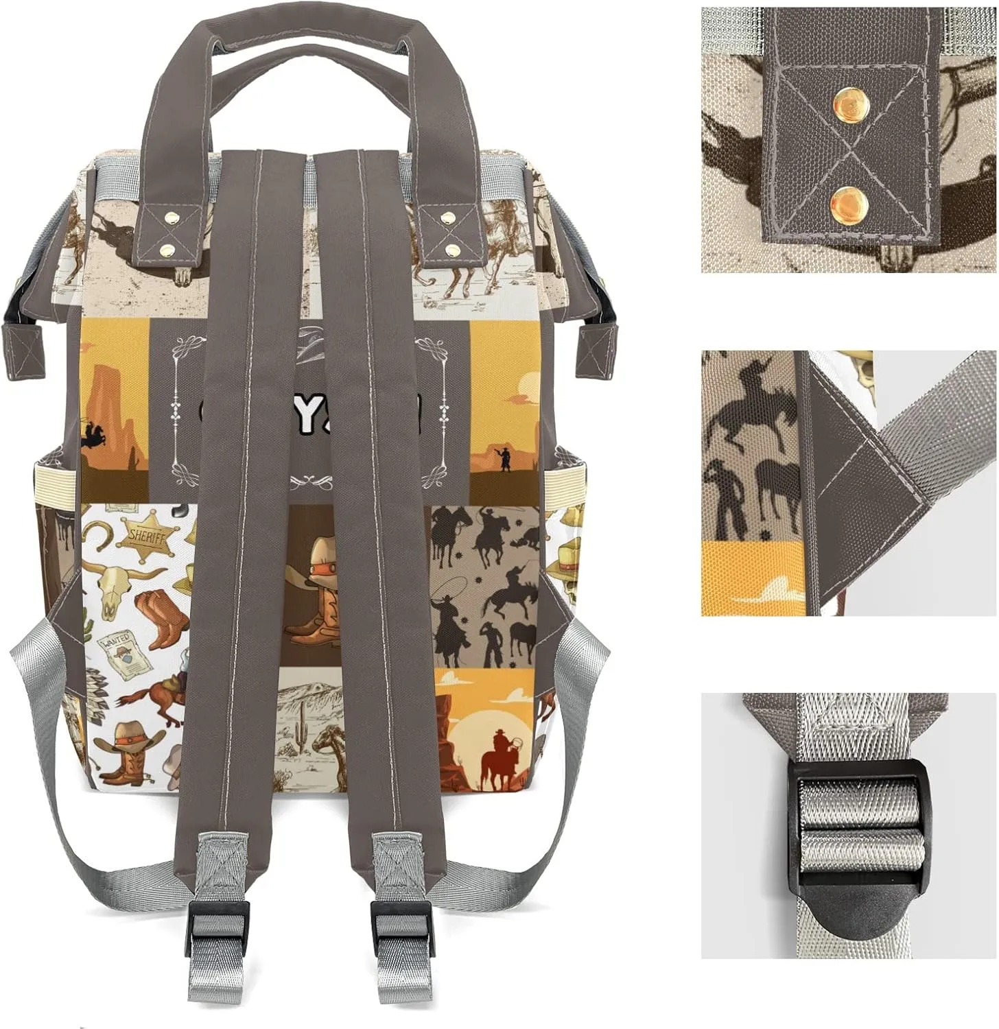 Vintage Cowboy Western Life Personalized Large Capacity Diaper Bags,Custom Name Backpack Casual Daypack Bag Nappy Bag Gifts