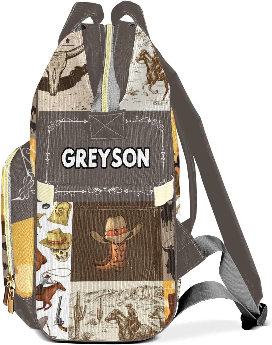 Vintage Cowboy Western Life Personalized Large Capacity Diaper Bags,Custom Name Backpack Casual Daypack Bag Nappy Bag Gifts