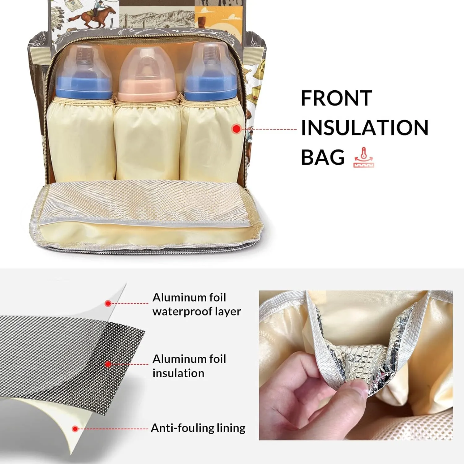 Vintage Cowboy Western Life Personalized Large Capacity Diaper Bags,Custom Name Backpack Casual Daypack Bag Nappy Bag Gifts