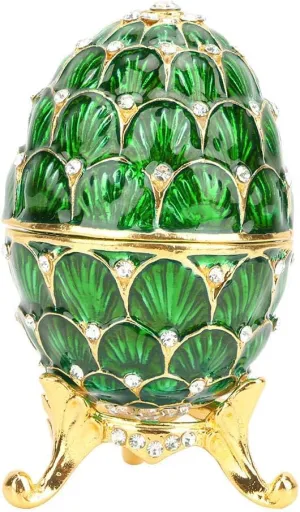 Vintage Egg Trinket Box - Unique Hand Painted Enameled Jewelry Box, Limited Edition Collectible, Unique Home Decor (Emerald)