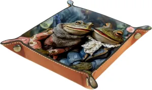 Vintage Frog Bride Groom Couple Stacking Jewelry Organizer Trays, Small Desk Drawer Organizer Tray for Earrings, Bracelets, Rings, Key Tray for Entryway Table, Decorative and Functional
