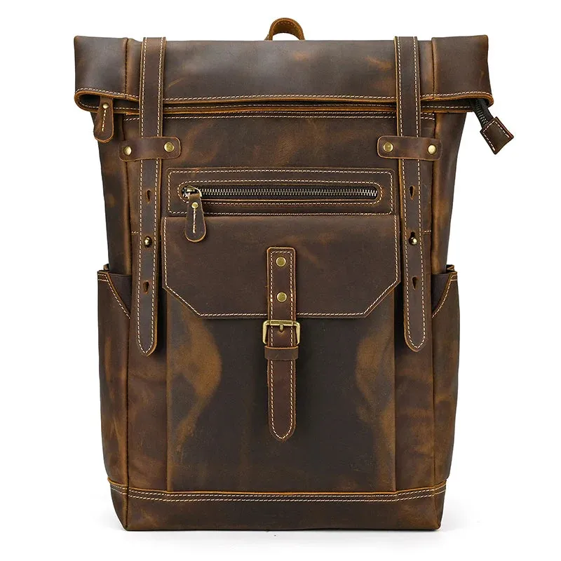 Vintage Leather Backpack for Men 16" Laptop Anti-Theft Design