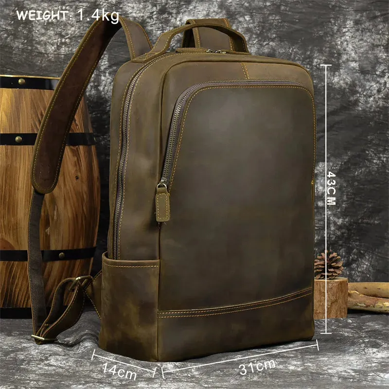 Vintage Leather Backpack for Men 16" Laptop Anti-Theft Design