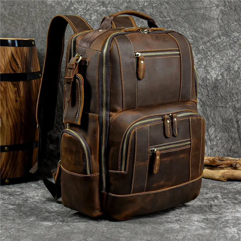 Vintage Leather Backpack for Men 16" Laptop Anti-Theft Design