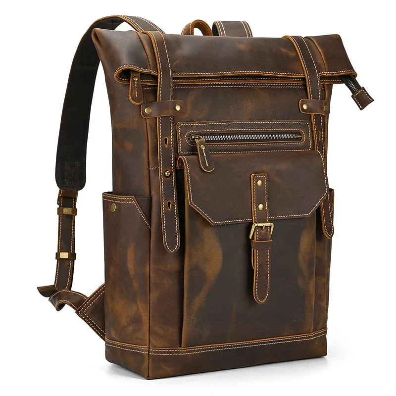 Vintage Leather Backpack for Men 16" Laptop Anti-Theft Design