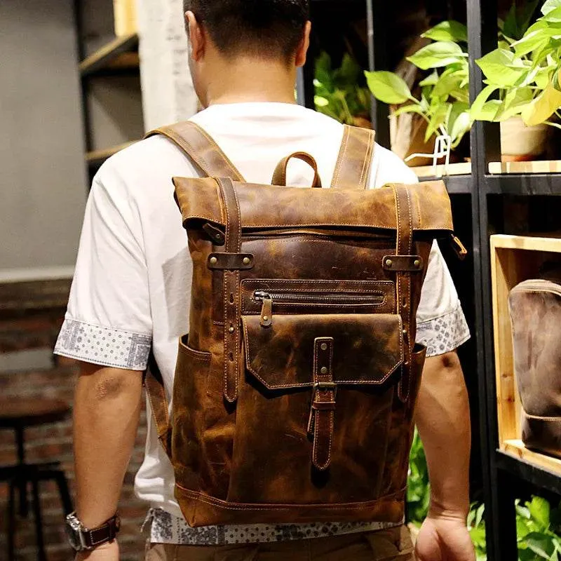Vintage Men’s Leather Backpack Travel Laptop Anti-Theft Bag