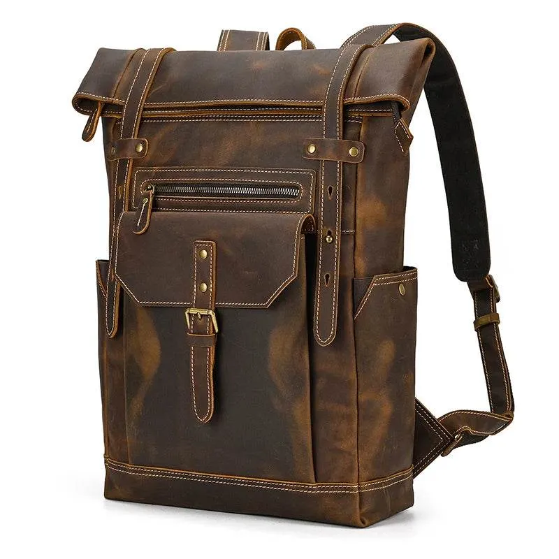 Vintage Men’s Leather Backpack Travel Laptop Anti-Theft Bag