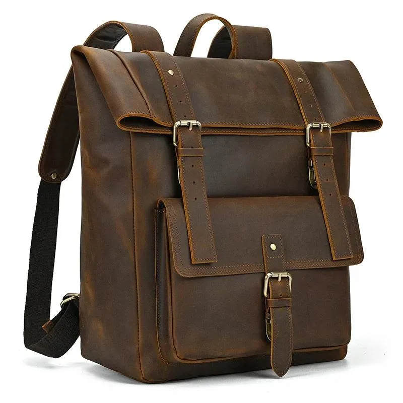 Vintage Men’s Leather Backpack Travel Laptop Anti-Theft Bag