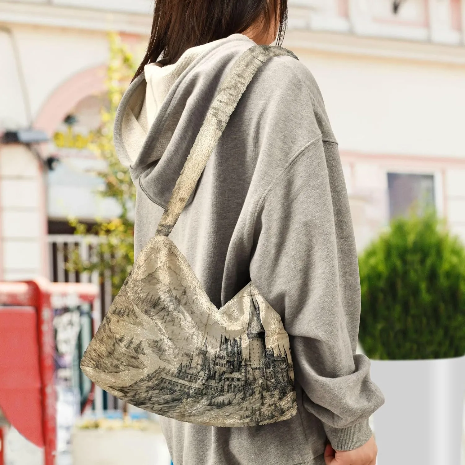 Vintage Mystery Map Beige Shoulder Tote Bag, Shoulder Tote with Zipper, Autumn Handbags