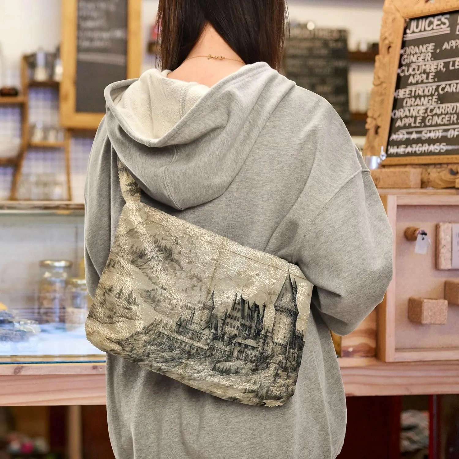 Vintage Mystery Map Beige Shoulder Tote Bag, Shoulder Tote with Zipper, Autumn Handbags