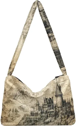 Vintage Mystery Map Beige Shoulder Tote Bag, Shoulder Tote with Zipper, Autumn Handbags