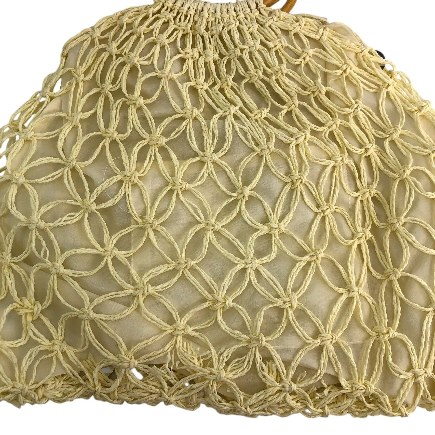 Vintage Style GaBaangs Handbag Beige Woven Macramé Sequin Details Bamboo Handles