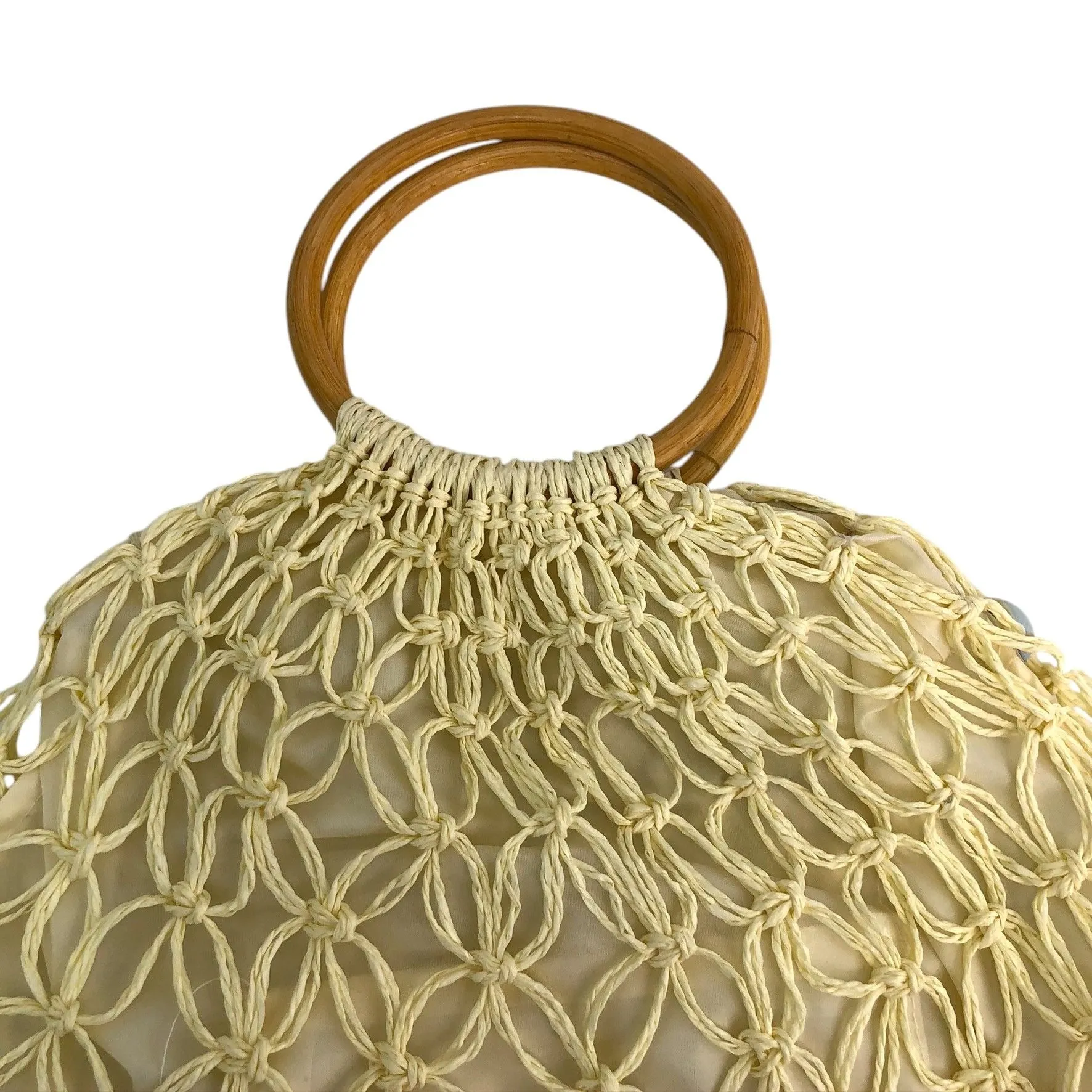 Vintage Style GaBaangs Handbag Beige Woven Macramé Sequin Details Bamboo Handles