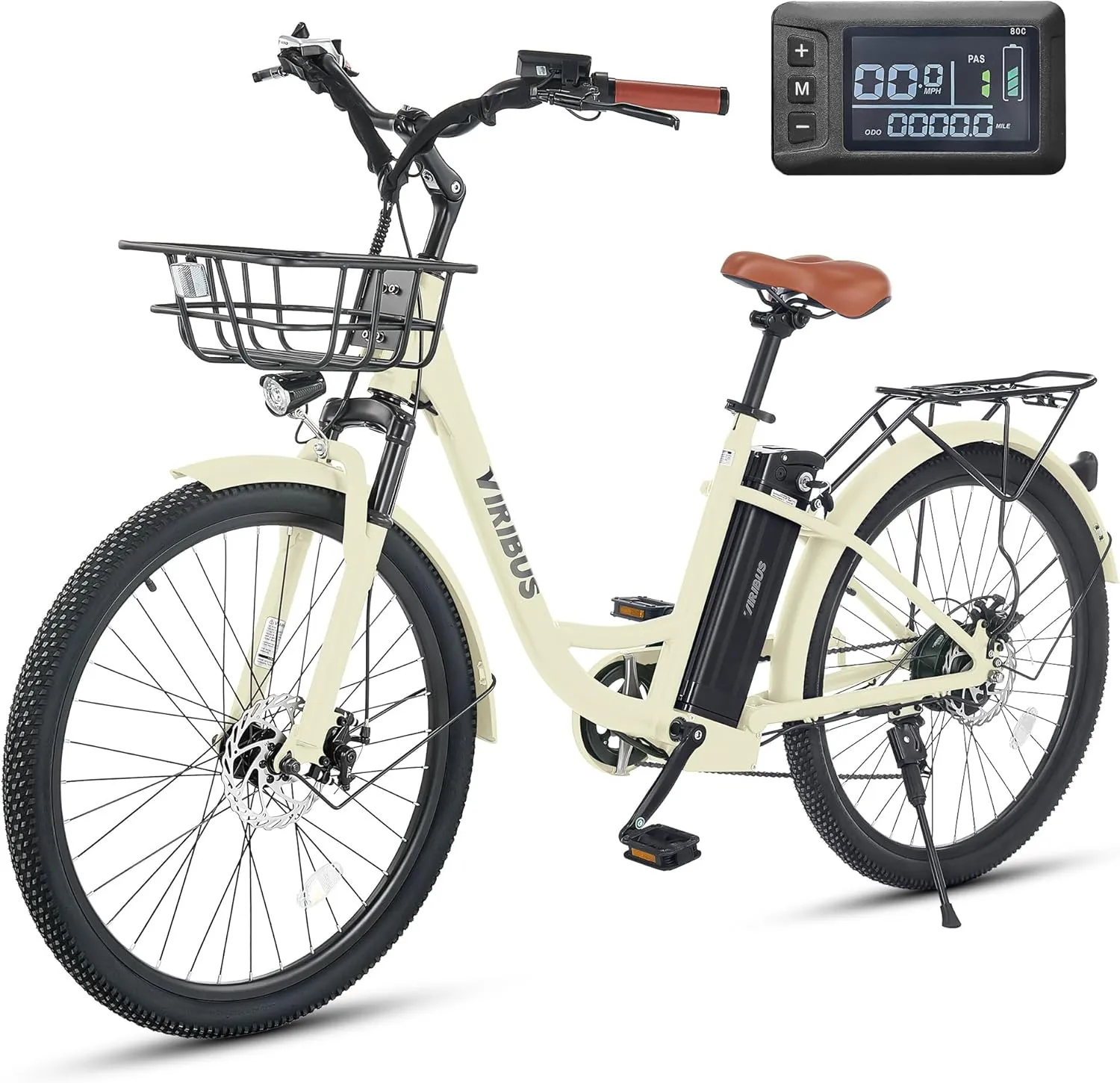 Viribus Electric Bike for Women, 26 inch E Bikes Adults Step Through 1000W Peak 25 mph with Aluminum Frame, Basket, Suspension & 624Wh Battery, Electric Cruiser Bicycle Female Lady Seniors