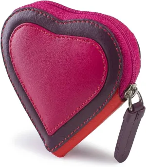 Visconti Capri RB59 Multi Colored Heart Shaped Ladies/Girls Leather Coin Purse Key Wallet With Key Chain (Plum)