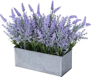 Vlorart Artificial Lavender Decor, Fake Lavender Plant in Decorative Silver Metal Pots, Faux Lavender Plant Artificial Flowers for Farmhouse Home Decor Office Bathroom Desk Room Indoor Outdoor