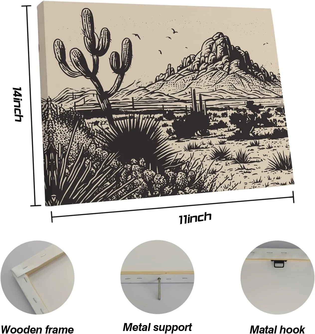 VNWEK Western Desert Wall Art, 11x14 inches, Waterproof Canvas Poster, Cowboy Theme, Living Room Decor, Wall Mount
