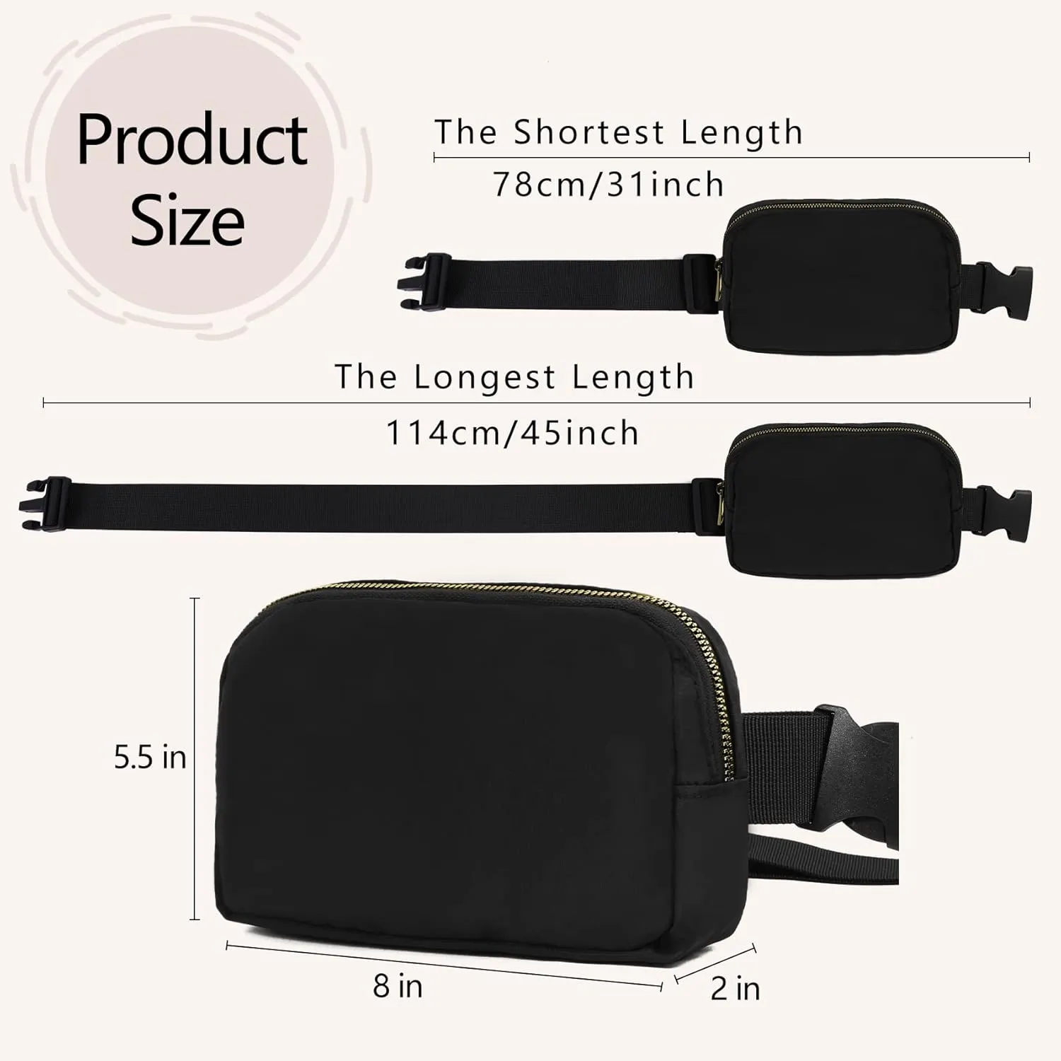 VOROLO Fanny Pack For Women And Men Crossbody Bag Belt Bag with Adjustable Strap Easter Gifts Black