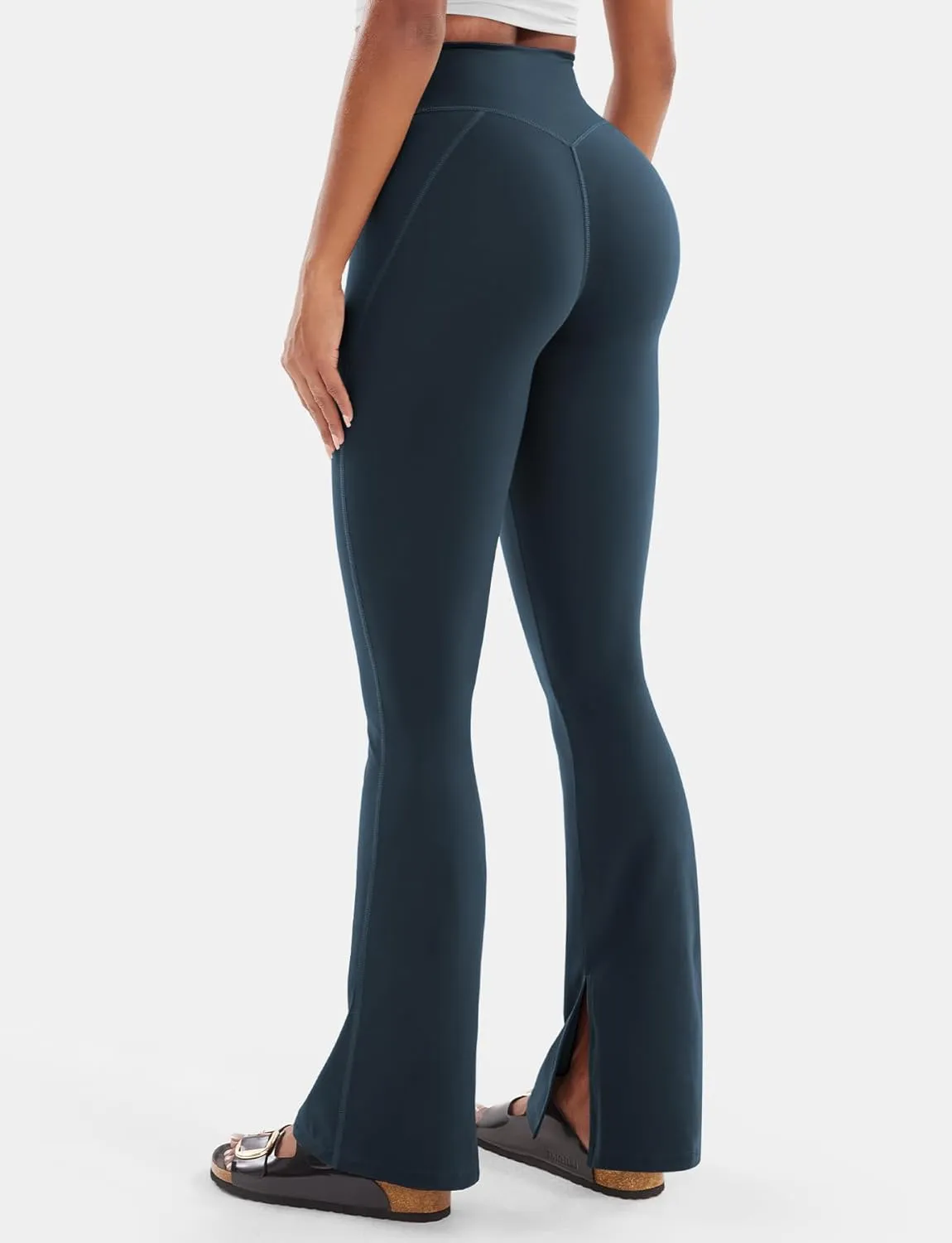 VOYJOY Womens Split Hem Legging Workout High Waist Mini Flared Leggings Casual Workout Gym Yoga Pants