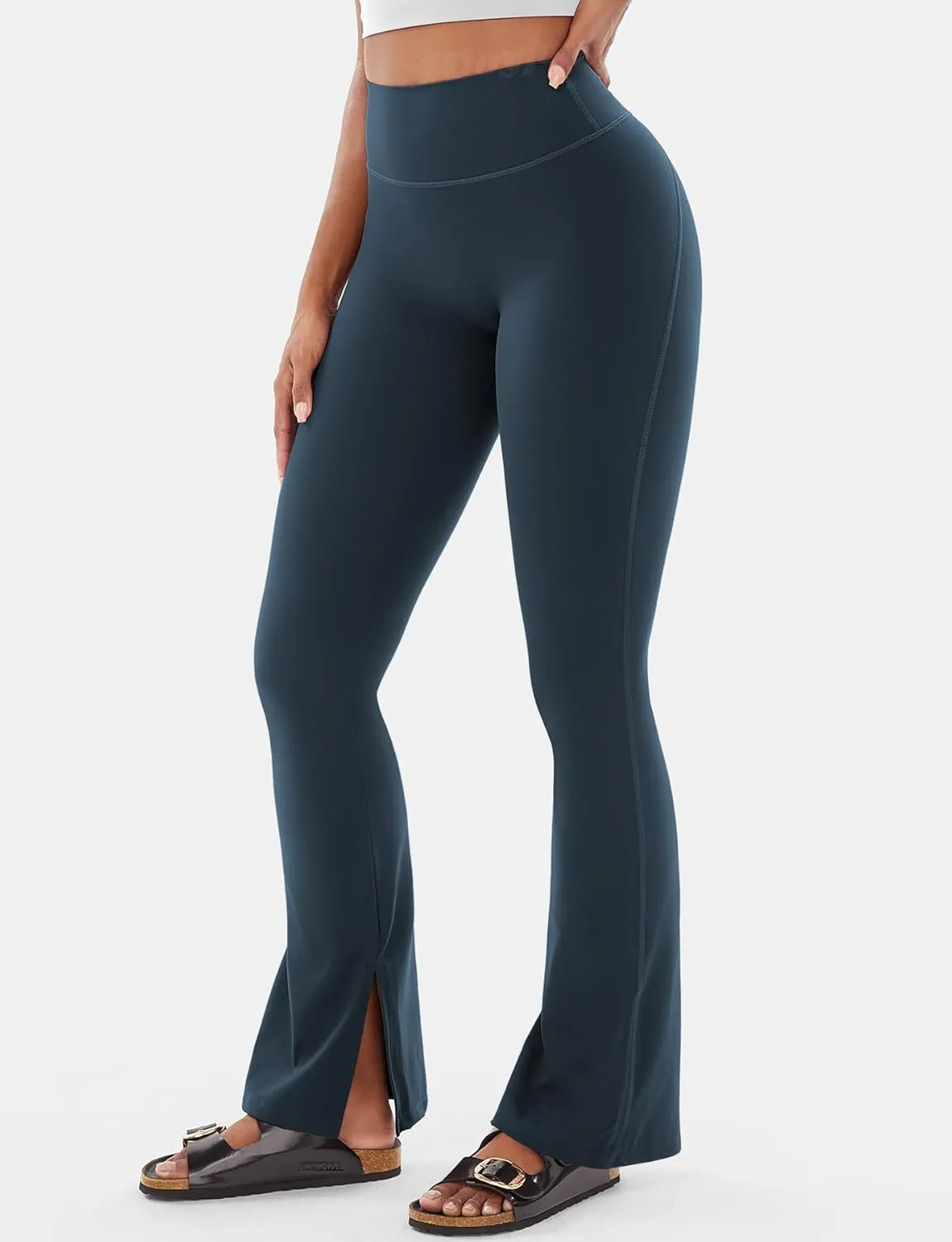 VOYJOY Womens Split Hem Legging Workout High Waist Mini Flared Leggings Casual Workout Gym Yoga Pants