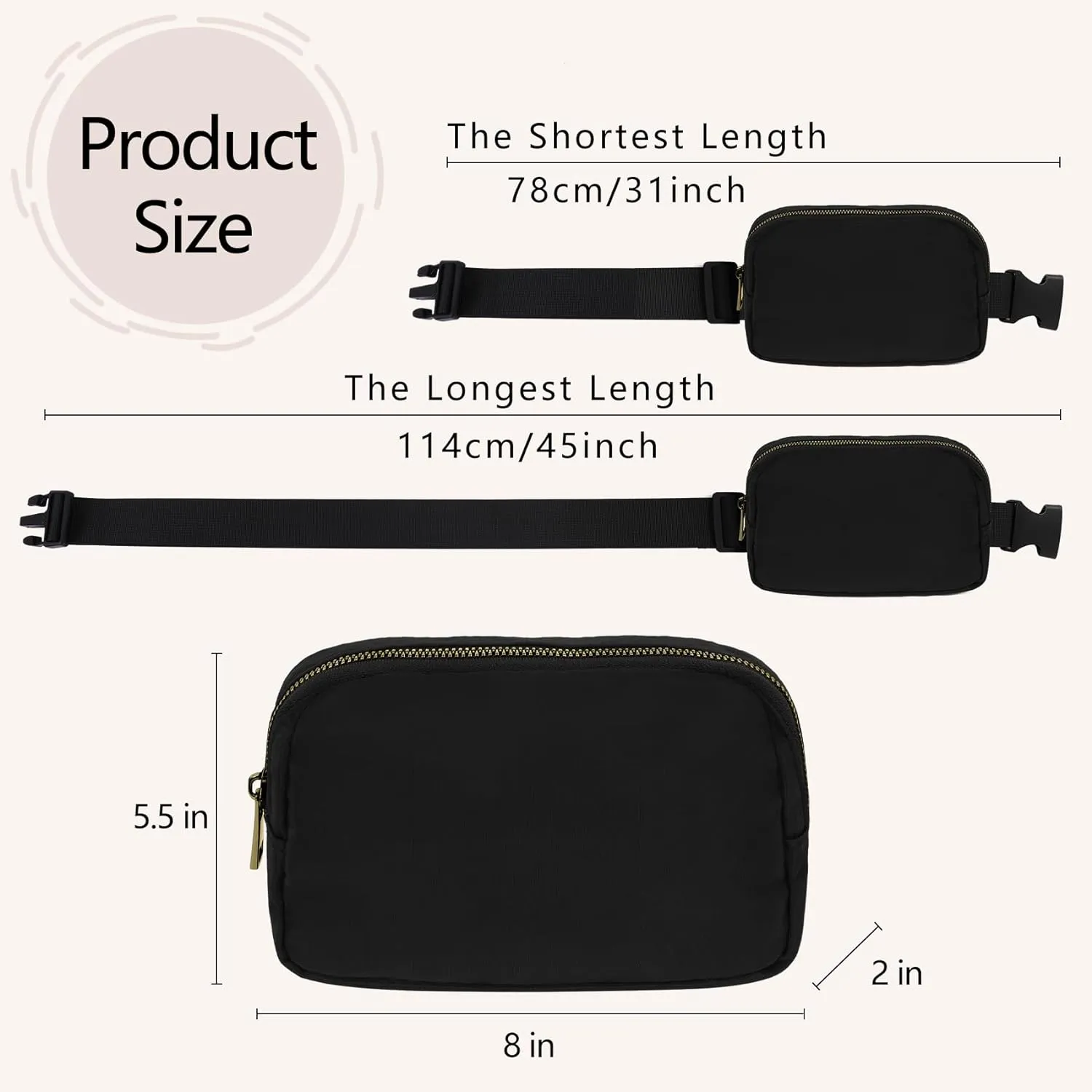 Waist Belt Bag Fashion Fanny Women and Men Gift Waist Pack With Adjustable Strap For Travel Black Khaki