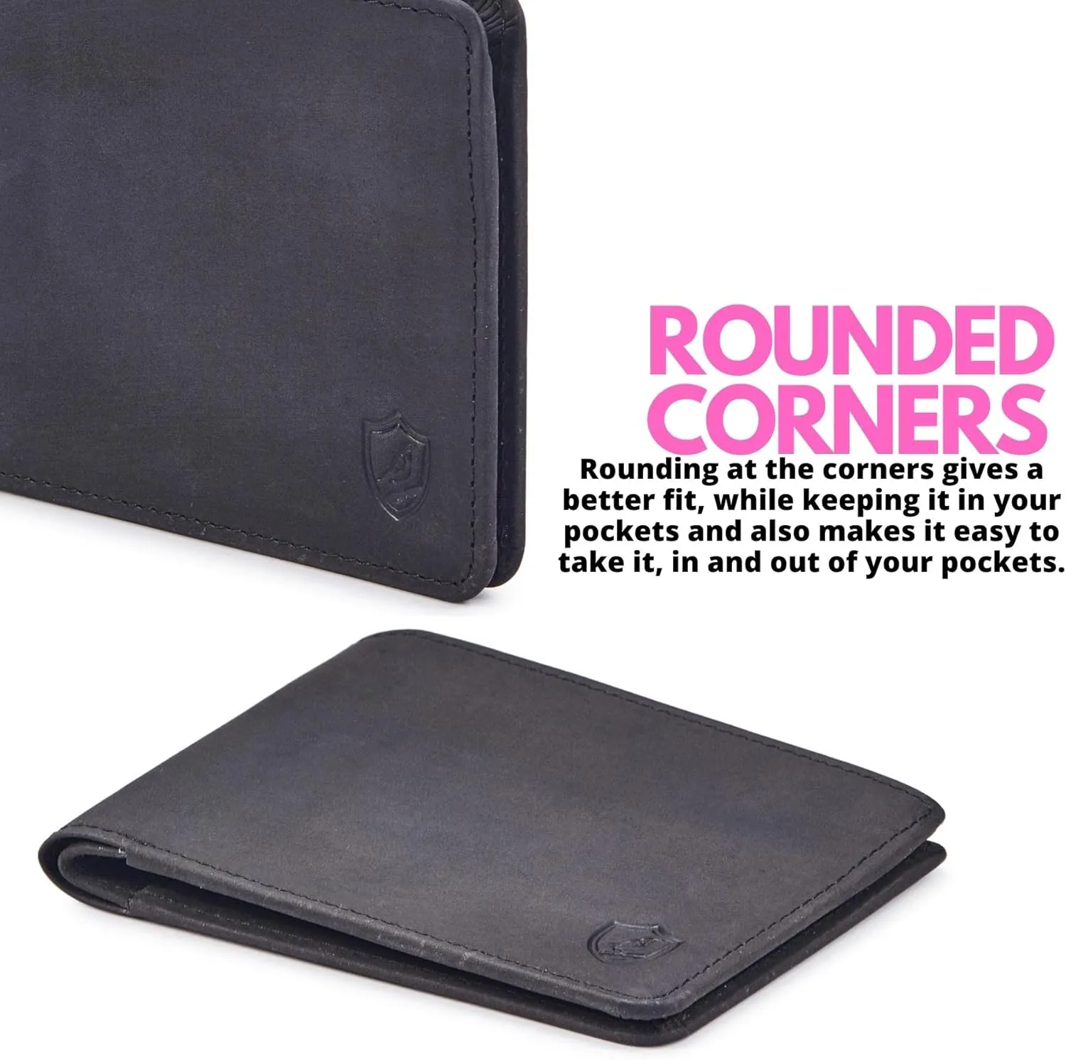 Wallet for Men Bifold Real Leather RFID Blocking Front Pocket Ultra Slim & Thin Stylish Minimalist with ID Window in Gift Box (Crazy Horse, Black)