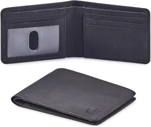 Wallet for Men Bifold Real Leather RFID Blocking Front Pocket Ultra Slim & Thin Stylish Minimalist with ID Window in Gift Box (Crazy Horse, Black)