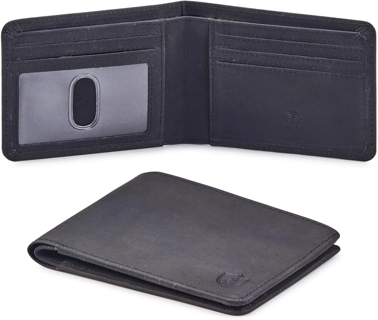 Wallet for Men Bifold Real Leather RFID Blocking Front Pocket Ultra Slim & Thin Stylish Minimalist with ID Window in Gift Box (Crazy Horse, Black)