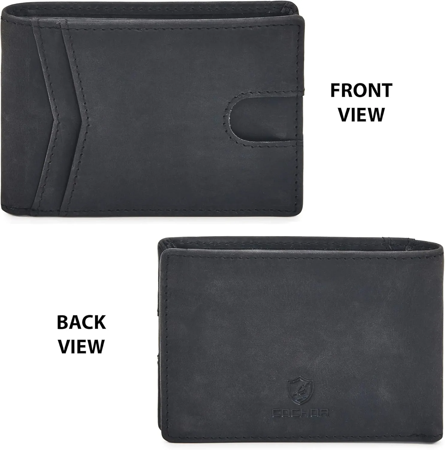 Wallet for Men Bifold Real Leather Slim RFID Blocking Front Pocket Minimalist Stylish Design with ID Window in Gift Box (Crazy Horse, Black)