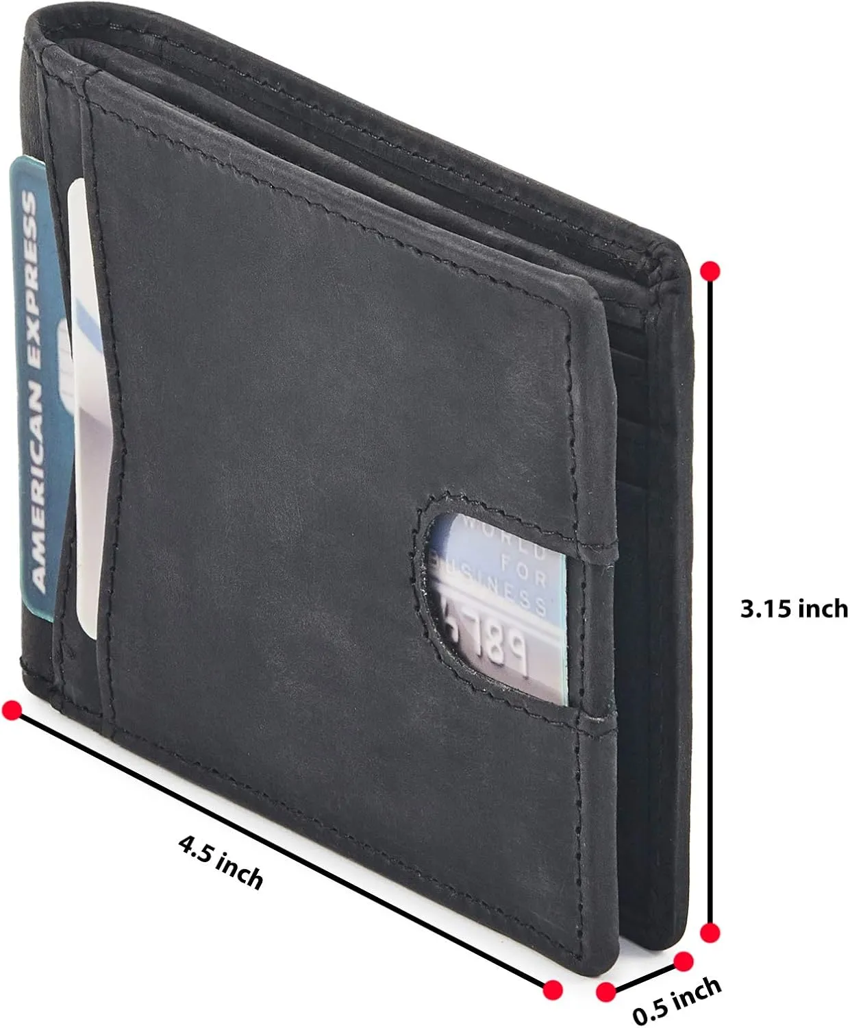 Wallet for Men Bifold Real Leather Slim RFID Blocking Front Pocket Minimalist Stylish Design with ID Window in Gift Box (Crazy Horse, Black)